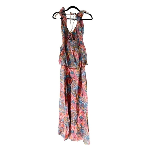 NWT ANTHROPOLOGIE LOVE THE LABEL Eva Floral Ruffled Pink Jumpsuit Sz S - Picture 2 of 8